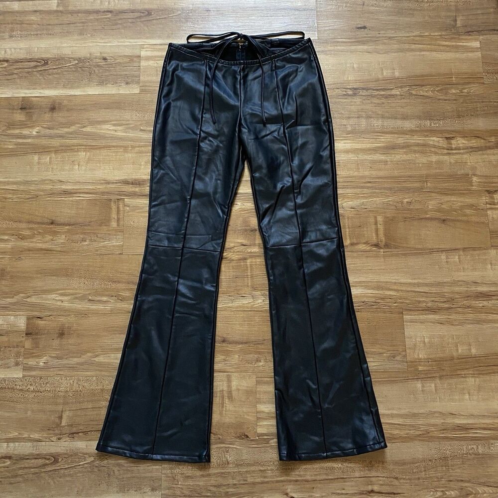Forever 21 Women’s L Flare Pants Black Vegan Leather Back Zip Biker Gothic Moto
